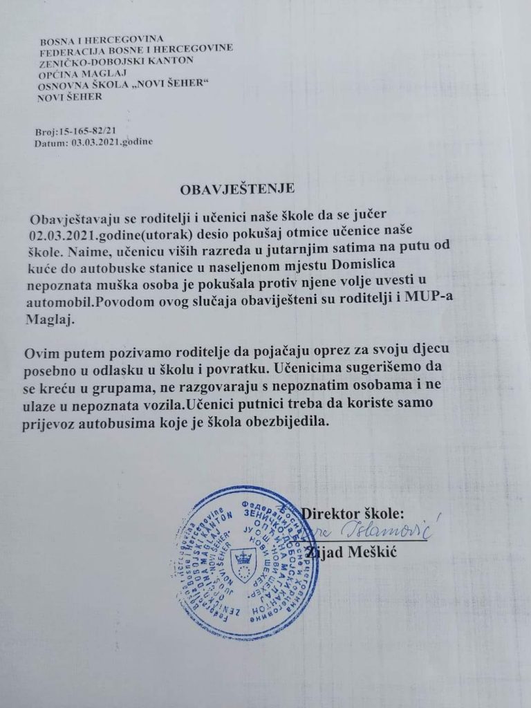MAGLAJ: Pokušaj otmice djeteta u Domislici