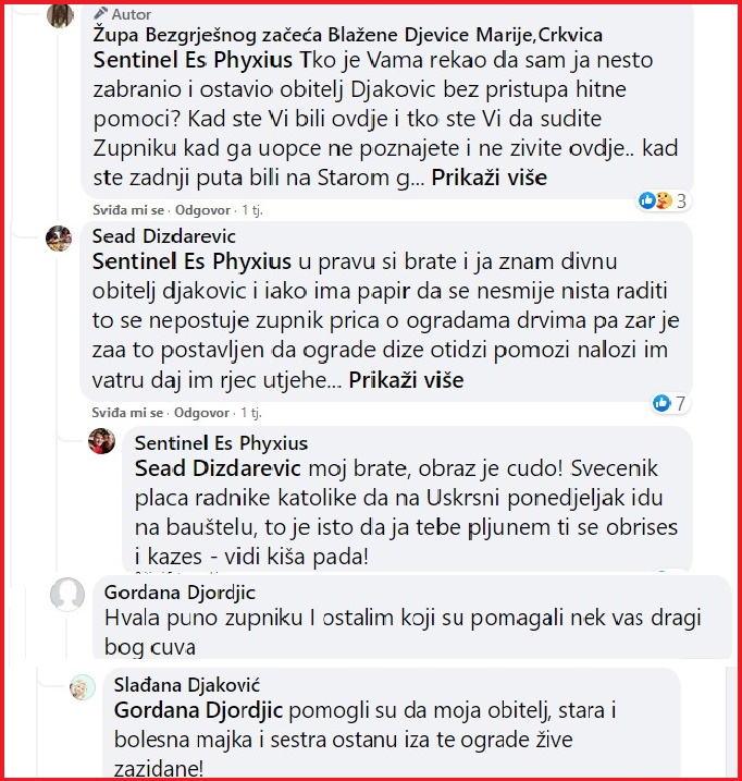 SLUČAJ U ZENICI; Svećenik u ulozi sudije: Župnik gradi crkveno groblje i protjeruje porodicu Đaković