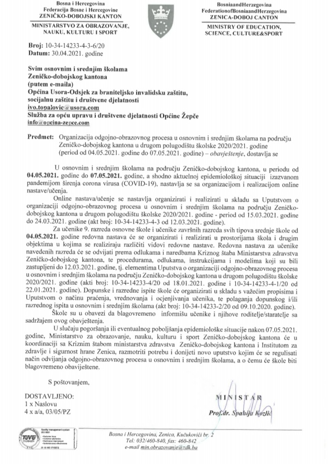 Nastavlja se ONLINE nastava u osnovnim i srednjim školama u ZDK Nastavlja se ONLINE nastava u osnovnim i srednjim školama u ZDK