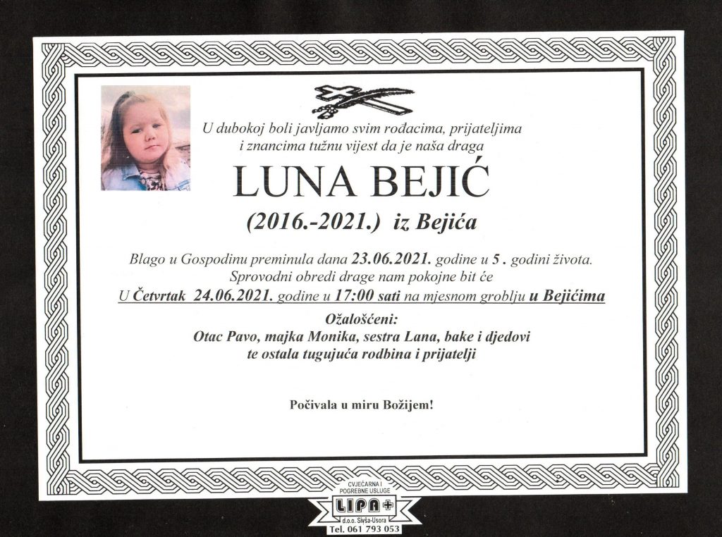 Preminula Luna Bejić ( 2016-2021)iz Bejića Preminula Luna Bejić ( 2016-2021)iz Bejića
