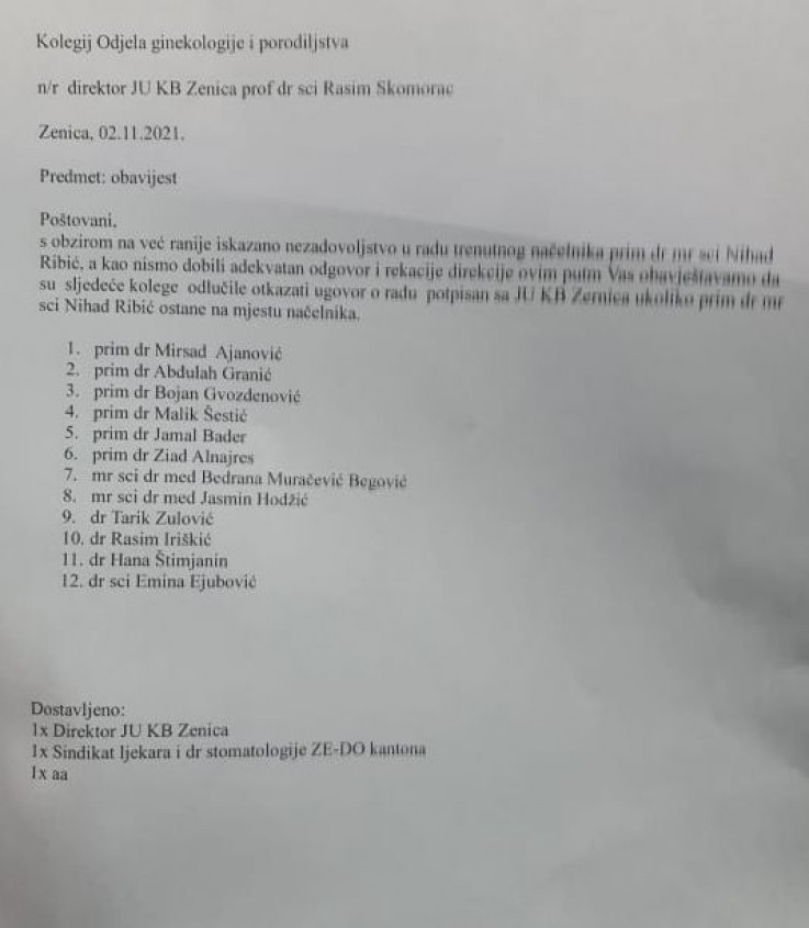 Pobuna ljekara u Zenici, čak 12 ginekologa napušta bolnicu, direktor kaže da "još pregovaraju" Pobuna ljekara u Zenici, čak 12 ginekologa napušta bolnicu, direktor kaže da "još pregovaraju"