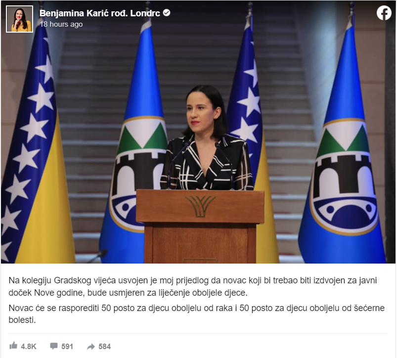 Novac planiran za javni doček Nove godine u Sarajevu ići će oboljeloj djeci Novac planiran za javni doček Nove godine u Sarajevu ići će oboljeloj djeci