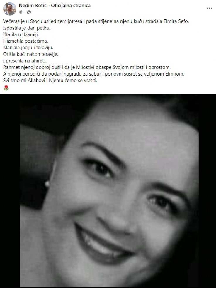 Brojne oproštajne poruke od poginule Elmire Sefo iz Stoca Brojne oproštajne poruke od poginule Elmire Sefo iz Stoca