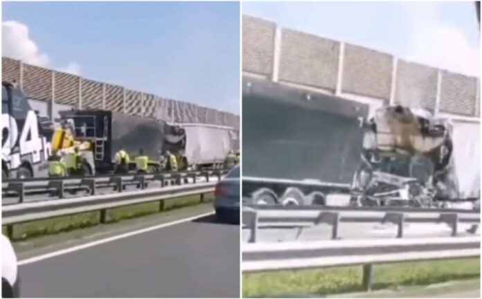 (VIDEO) U sudaru četiri kamiona poginula jedna osoba (VIDEO) U sudaru četiri kamiona poginula jedna osoba