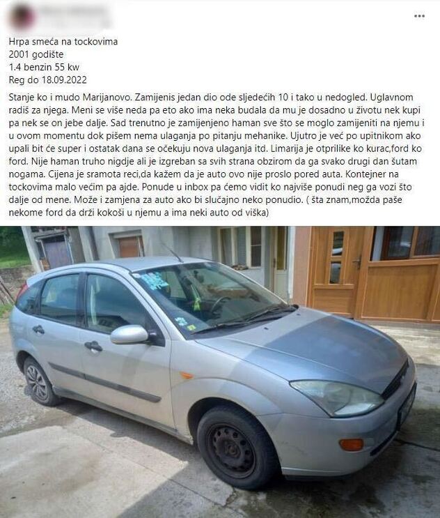 Urnebesan oglas za prodaju automobila iz Banje Luke: Ako ima neka budala neka kupi Urnebesan oglas za prodaju automobila iz Banje Luke: Ako ima neka budala neka kupi