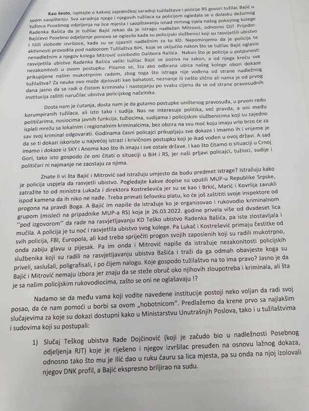Policajci MUP-a RS-a šokirali pismom o ubistvu Radenka Bašića, pominju i Milana Tegeltiju Policajci MUP-a RS-a šokirali pismom o ubistvu Radenka Bašića, pominju i Milana Tegeltiju