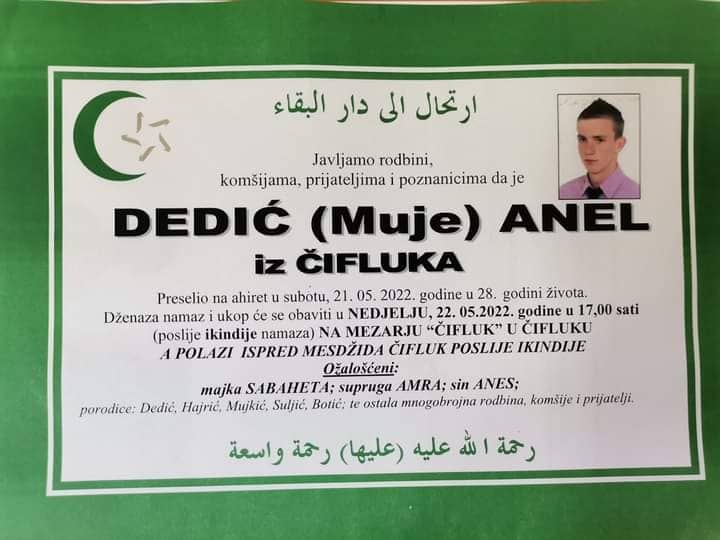 Danas dženaza 28-godišnjem Tešnjaku Anelu Dediću Danas dženaza 28-godišnjem Tešnjaku Anelu Dediću