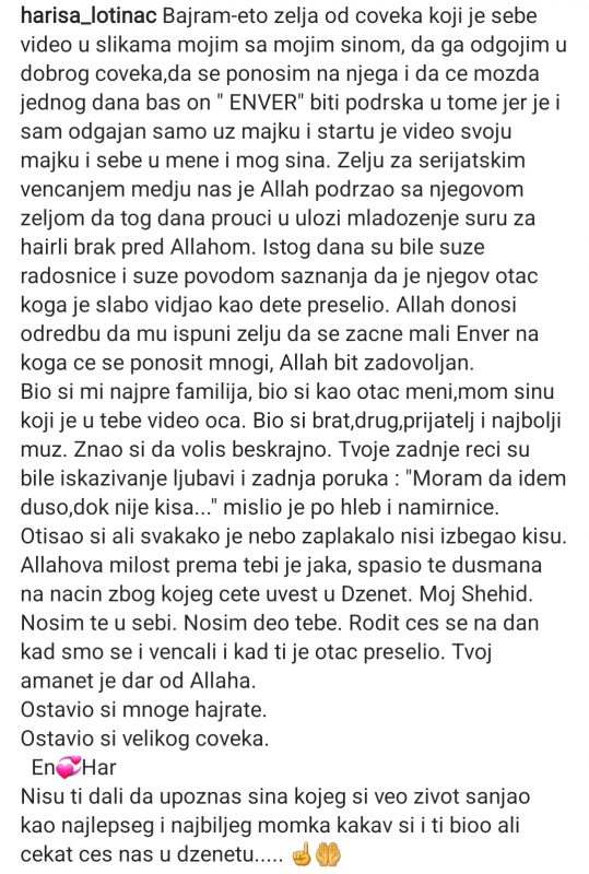 EMOTIVNA OBJAVA TRUDNE SUPRUGE LIKVIDIRANOG ENVERA: OTIŠAO SI, ALI SVAKAKO JE NEBO ZAPLAKALO EMOTIVNA OBJAVA TRUDNE SUPRUGE LIKVIDIRANOG ENVERA: OTIŠAO SI, ALI SVAKAKO JE NEBO ZAPLAKALO