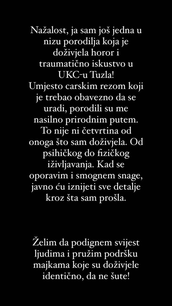 BH. PJEVAČICA DADA MEŠALJIĆ: JOŠ SAM JEDNA U NIZU PORODILJA KOJA JE DOŽIVJELA HOROR I TRAUMATIČNO ISKUSTVO U UKC TUZLA BH. PJEVAČICA DADA MEŠALJIĆ: JOŠ SAM JEDNA U NIZU PORODILJA KOJA JE DOŽIVJELA HOROR I TRAUMATIČNO ISKUSTVO U UKC TUZLA