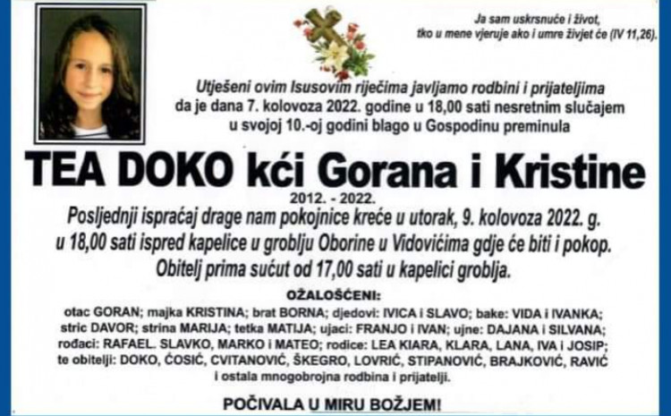 Usmrtilo je drvo: Preminula djevojčica (10), od nje se oprostili iz ženskog košarkaškog kluba emotivnim riječima Usmrtilo je drvo: Preminula djevojčica (10), od nje se oprostili iz ženskog košarkaškog kluba emotivnim riječima