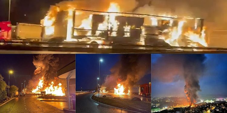 (FOTO) Kamiondžije pile pa se potukle: Nakon obračuna zapaljeno čak 6 kamiona (FOTO) Kamiondžije pile pa se potukle: Nakon obračuna zapaljeno čak 6 kamiona