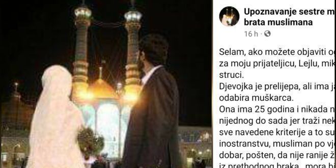 Ljubavni oglas u BiH: Lejla traži pravog na internetu jer nikada nije srela muškarca koji ispunjava sve njene kriterije Ljubavni oglas u BiH: Lejla traži pravog na internetu jer nikada nije srela muškarca koji ispunjava sve njene kriterije
