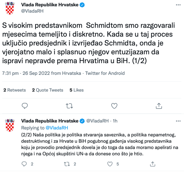 Plenković priznao: “Sa visokim predstavnikom Christianom Schmidtom smo diskretno dogovarali izmjene Izbornog zakona” Plenković priznao: “Sa visokim predstavnikom Christianom Schmidtom smo diskretno dogovarali izmjene Izbornog zakona”