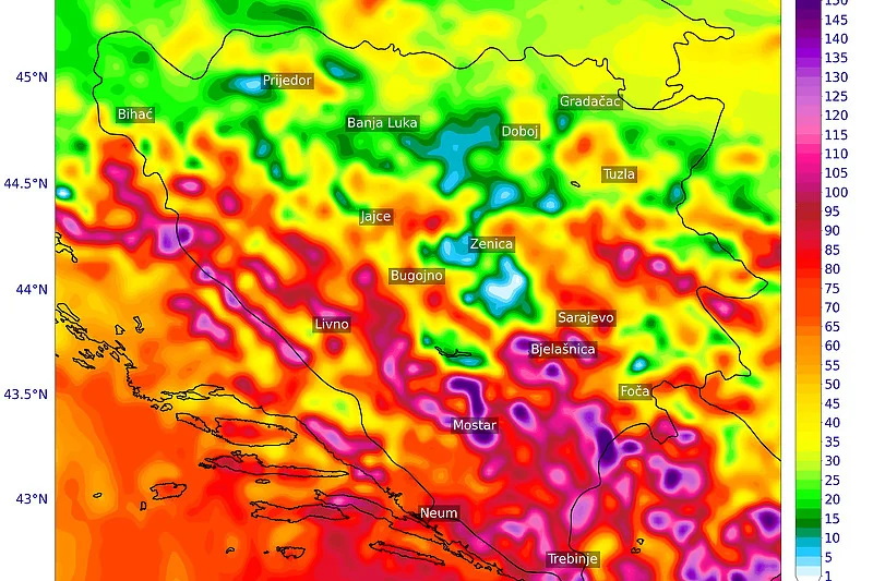 Dolazi nam olujno vrijeme praćeno obilnim padavinama, udari vjetra i do 150 km/h