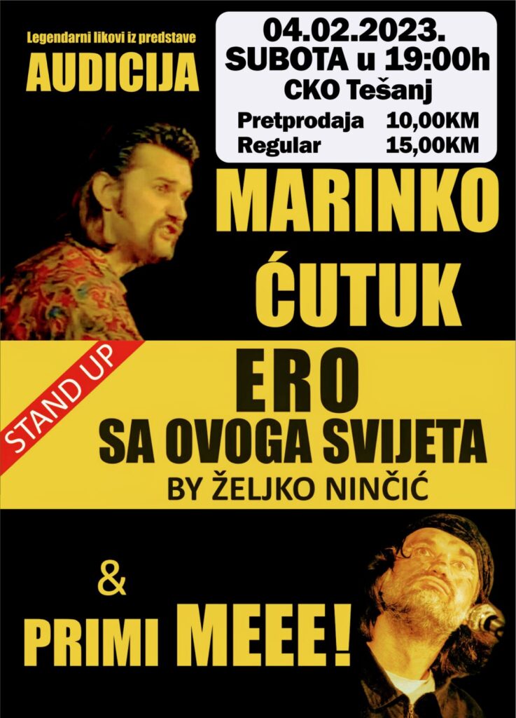 Željko Ninčić iz legendarne ''Audicije'' nastupa u Tešnju s predstavom ''Ero sa ovoga svijeta'' (VIDEO) Željko Ninčić iz legendarne ''Audicije'' nastupa u Tešnju s predstavom ''Ero sa ovoga svijeta'' (VIDEO)