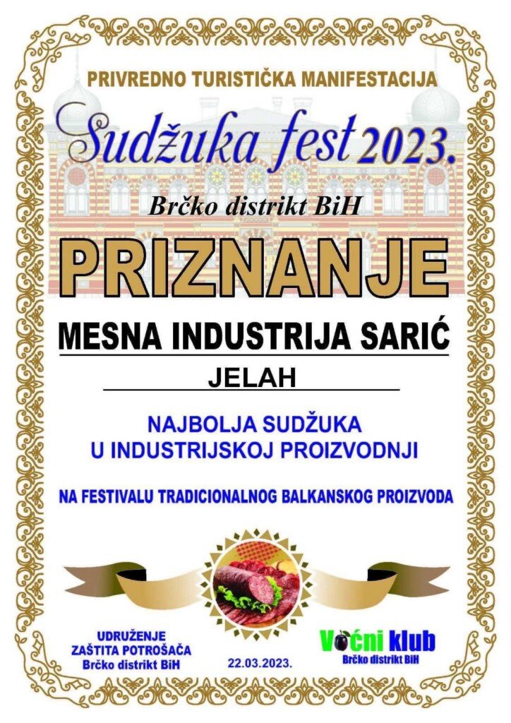 Najbolja sudžuka proizvodi se u Mesnoj industriji “SARIĆ” iz Jelaha