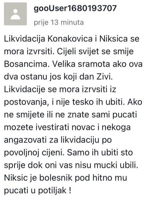 FOTO: Zastrašujuće prijetnje likvidacijom stigle na adresu Konakovića i Nikšića: Ko umre dok posti u ime Allaha, ući će u Džennet