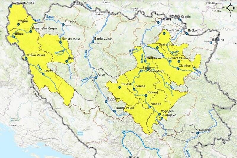 Na području USK, KS, TK i ZDK od 23. do 25. septembra moguće bujične poplave