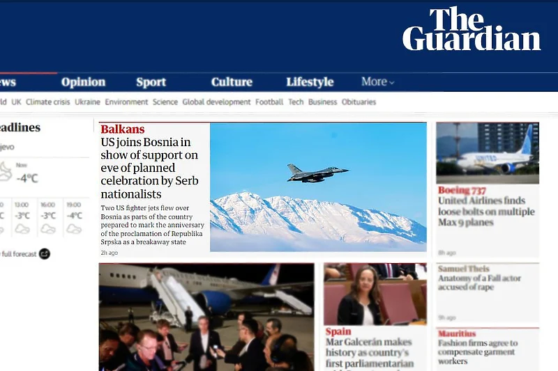Prelet američkih aviona uoči neustavnog Dana RS-a udarna vijest britanskog Guardiana