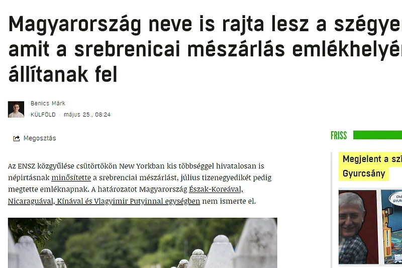 Mediji u Mađarskoj kritikovali glasanje Budimpešte o Rezoluciji o Srebrenici: "Bit ćemo na stubu srama"